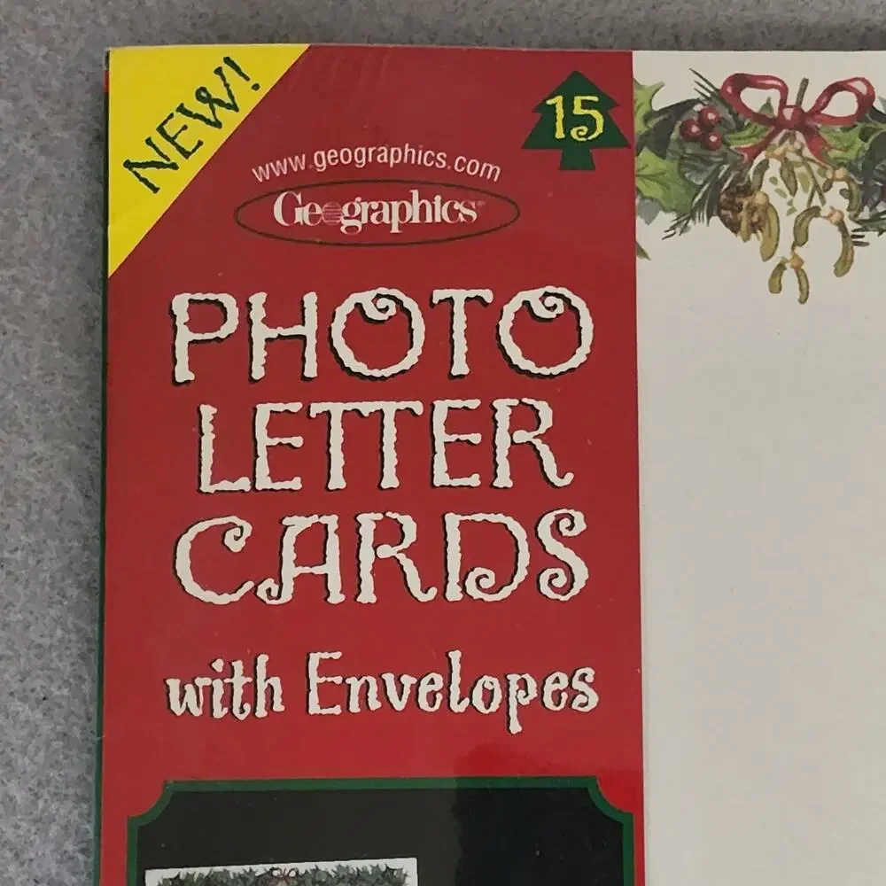 Photo Letter Cards With Envelopes Holly & Poinsettia Design Geographics Sealed